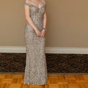 Terani Bejeweled Illusion Silver Off Shoulder Sheath Prom Dress 1721GL4445